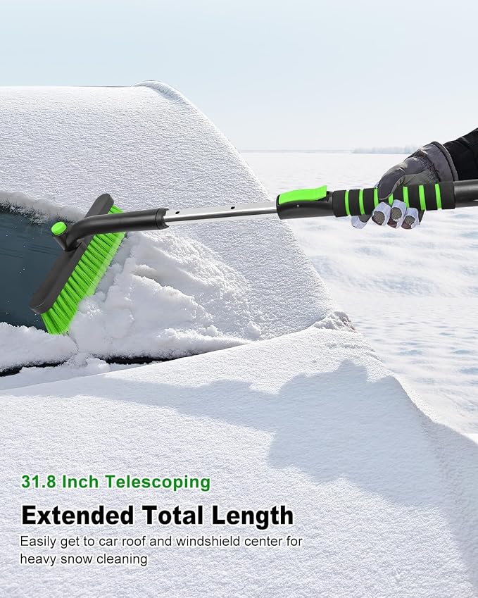 Ice Scraper with Snow Brush for Car Windshield, Upgraded Extendable Snow Brush with Foam Grip for Truck SUV Vehicle Windows