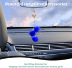 Bling Diamond Heart Car Interior Accessories, Car Mirror Hanging Ornament for Women, Love Heart & Pink Plush Ball Decor Ornament Pendant (Dark Blue)