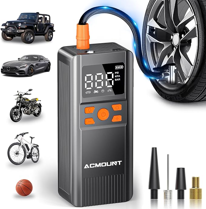 Tire Inflator Portable Air Compressor, 150PSI Portable Air Pump for Car Tires, 2X Faster Inflation Cordless Tire Inflator with Pressure Gauge LED Light for Car, Bike, Motorcycle, Ball