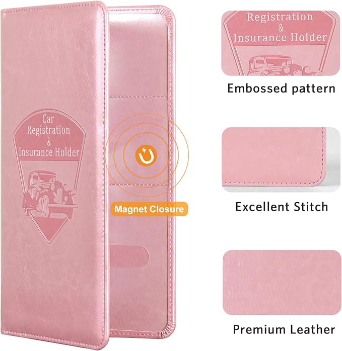 CoBak Car Registration and Insurance Holder - Vehicle Glove Box Car Organizer, Auto Truck Comparment Accessories Case with Magnetic Closure for Essential Document, Driver License, Cards
