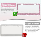 2 Pack Bling License Plate Frames for Women, Sparkly Rhinestone Diamond Car Accessories with Glitter Crystal Caps (Dark Pink)