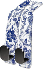 Car Seat Headrest Hook, Universal Leather Cute Hanger Holder Hook, Storage Organizer Interior Accessories for Purse Bags Handbag Luxury Blue Flowers