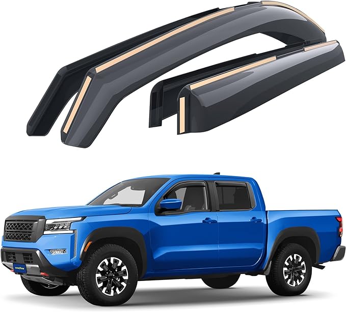 Goodyear Shatterproof in-Channel Window Deflectors for Nissan Frontier 2022-2026 Crew Cab, Rain Guards, Window Visors for Cars, Vent Deflector, Car Accessories, 4 pcs. - GY007960