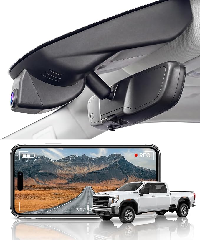 Front 4K Dash Cam fit for GMC Sierra 1500 2022-2026 | UHD 2160P Video,Built-in WiFi & APP,Loop Recording,G-Sensor, f/1.6 Aperture,No Wiring,Hidden OEM Style,64GB Card