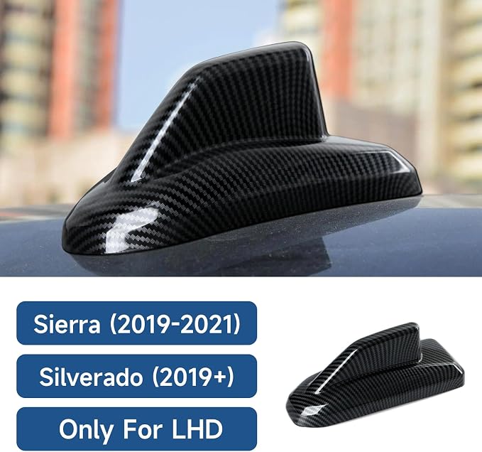 ABS Carbon Fiber Interior Shark Fin Shape Roof Antenna Cover Trim for 2019-2025 Chevy Silverado | for 2019-2021 GMC Sierra 1500 2500 3500 HD Accessories