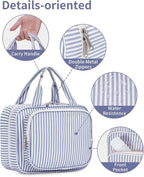 Striped Hanging Toiletry Bag for Women Travel Makeup Bag Organizer Toiletries Bag for Travel Size Essentials Accessories Cosmetics (Greyish Blue Stripe (Medium))
