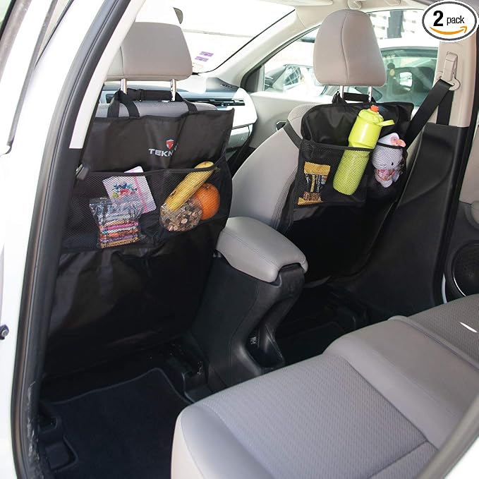 Teknon (2 Pack Car Seat Protector Kick Mats Backseat Organizer Car Seat Covers Kick Mat With Storage Pockets