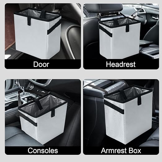 Car Trash Can, Leak-Proof Waterproof Trash Bin Collapsible Portable Auto Garbage Bag Large Capacity Trashcan Storage Bag Multipurpose Car Organizer Hanging (Light-Gray)