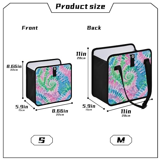 Car Trash Can Organizer Bin with Adjustable Strap for Back Front Seat Console Waterproof Leakproof Collapsible Portable 11 Inch Tie Dye Blue Green Pink