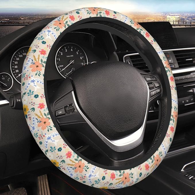 Retro Pigeon Flower Elastic Steering Wheel Cover Non-Slip Breathable Steering Wheel Protector Fit Auto, SUVs, Truck
