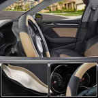 Car Steering Wheel Cover for Prius Civic Model 3 Model Y Camaro, Small Size 14-14.25 inch, Black and Beige Microfiber Leather