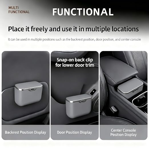 Car Trash Can with Lid - Leakproof Mini Garbage Bin for Door or Seatback,Premium ABS Auto Organizer,Space-Saving Car Garbage Can for Commuters,Families and Pet Owners,Fit for SUV,Sedan,Truck (Grey)