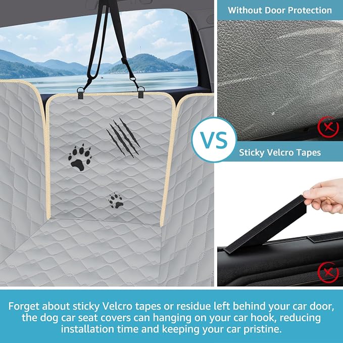 Dog Car Seat Covers for Back Seat with 2 Seat Belts, Waterproof Dog Car Hammock with Mesh Window Durable Scratch Proof Nonslip Pet Carseat Covers Universal Fit Protector for Cars, Trucks & SUVs