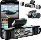 4 Channel Dash Cam 3K Front and Rear Inside 560° Coverage with Magnetic Side Cameras Car Camera with 3.18”Touch Screen 24/7 Parking Mode 5.8GHz WiFi GPS Voice Control (No SD Card)