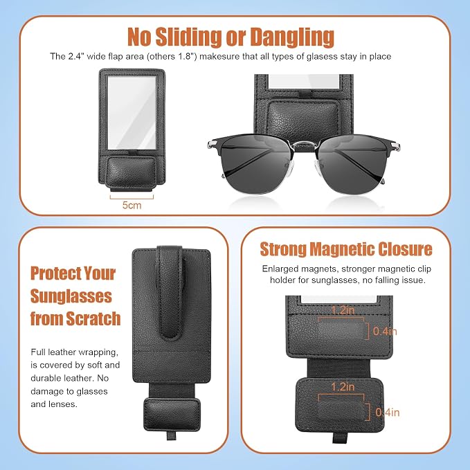 New 2 in 1 Sunglass & Photo Holder for Car, Strong Magnetic Leather Sunglasses Holder, Car Visor Picture Holder Clip, 2026 Upgraded No Fall No Slide Car Visor Accessories