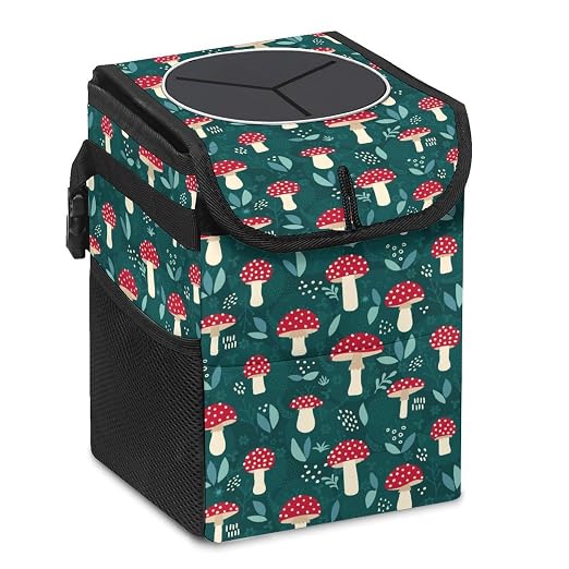 Mushroom Car Trash Can, Waterproof Portable Mini Garbage Bin, Lightweight No-Install Waste Basket for Car Office Home, Cute Multifunctional Car Interior Accessory