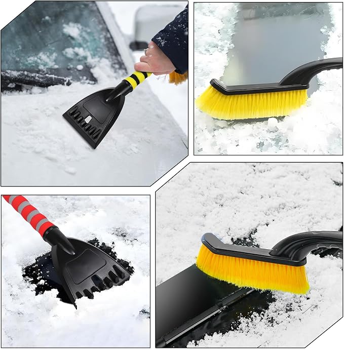 26" Snow Brush & Ice Scraper for Car Windshield Window, 2-in-1 Detachable Snow Removal Scraper, Scratch Free Snow Removal Tool with Ergonomic Foam Grip, Winter Car Accessories (Yellow)