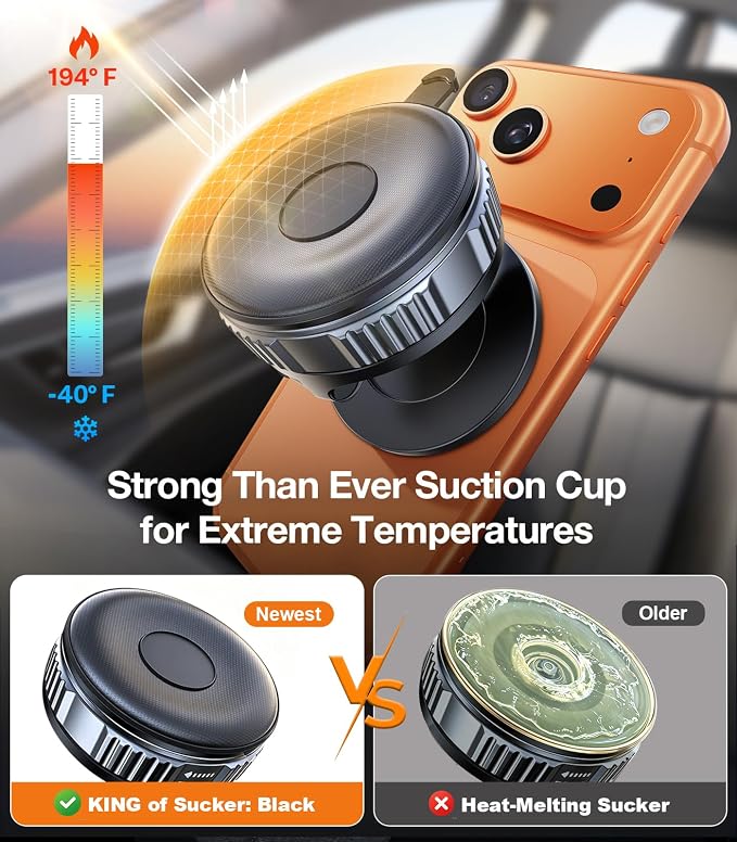 Ultimate for Magsafe Car Mount [98+LBS Strongest Suction] 360° Vacuum Magnetic Phone Holders for Your Car Metal Arm Foldable Cellphone Mount for iPhone 17 16 15 14 13 12 Pro Max Air Android