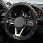 Leopard Print Steering Wheel Cover, D Shaped Car Wheel Cover Microfiber Leather 14 1/2-15 in (37-39 cm)