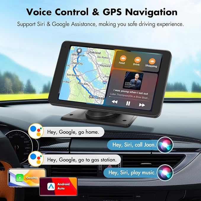 Carplay Screen for Car, 7'' Wireless CarPlay & Android Auto- Upgrade Portable Touchscreen with Bluetooth, Mirror Link, Voice Control, Hands-Free Calling Car Play Screen Stereo for All Vehicles