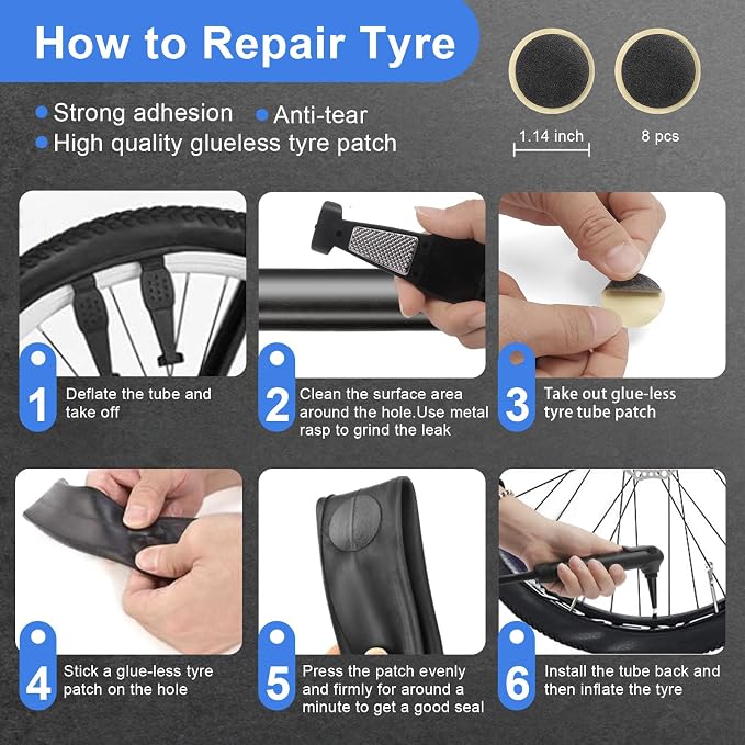 Bike Repair Kit, 27-Piece Bicycle Tire Repair Kit with 120 PSI Mini Pump, 16-in-1 Multitool, Tire Levers, Patches & Saddle Bag for Road & Mountain Bikes