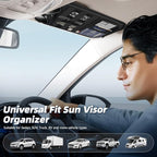 Car Sun Visor Organizer, Molle Car Storage Organizer with Zipper Pouch, Glasses Clip, Adjustable Strap, Semi-Rigid Molle Panel Universal Fit for Most Cars, SUVs, Trucks, Jeeps, Black