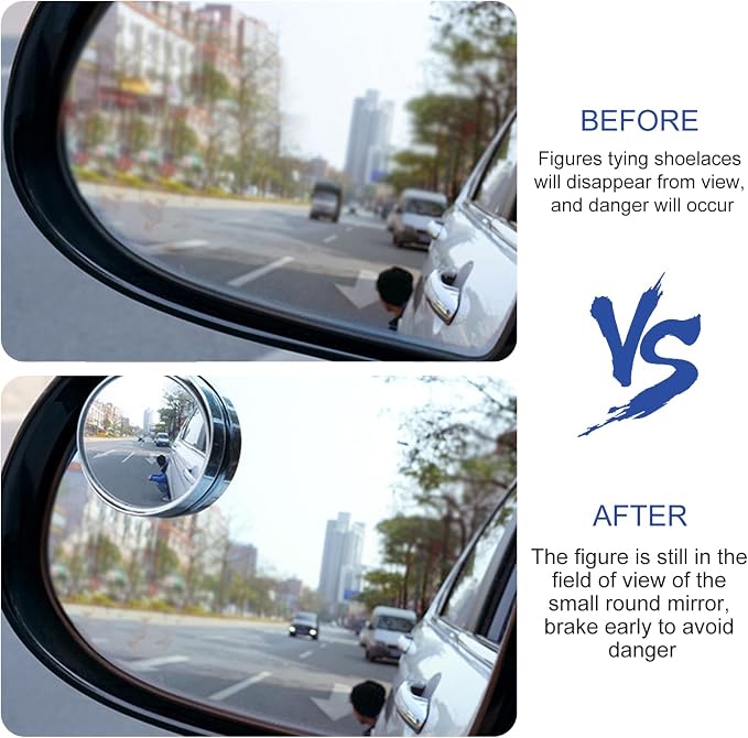 2 PCS Car Blind Spot Mirror, 1.97" HD Anti-Scratch Safe Blind Spot Rearview Mirror, 360° Rotatable Adjustable Wide Angle Auxiliary Side View Mirror, Universal for Most Cars (Black)