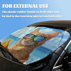 Beach Cat Car Window Sun Shield Funny Cool Summer Animal Kitten Front Window Sun Shade Block UV Rays Sun Shade Visor Protector for Sedan Truck SUV Accessories 59" L x 31.5" W