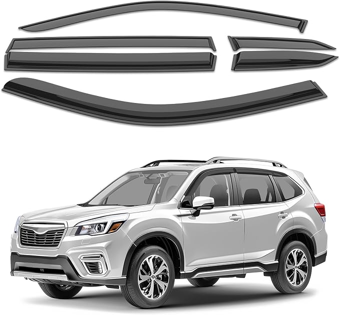 GrandWheel Window Deflectors Smoke Tinted Tape-On Side Window Vent Visor Deflectors Rain Guards Compatible with Subaru Forester 2019-2024 Limited, Touring - 6pcs. GW0328