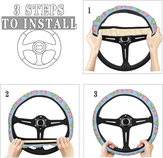 Cartoon Cute Frog with Crown Steering Wheel Covers Anti-Slip Elasticity Car Accessories Steering Wheel Protector Universal 15 Inch for Cars SUV Vehicle Truck