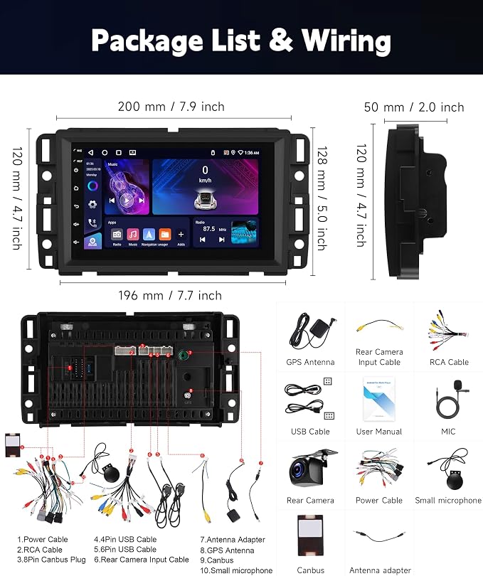 4+64GB Car Radio for Chevrolet Chevy Silverado Impala Tahoe GMC Sierra Yukon,Android 15 Wireless CarPlay/Android Auto BT Touch Screen, 7 Inches IPS Car Stereo for Chevy Silverado 07-14 Backup Camera