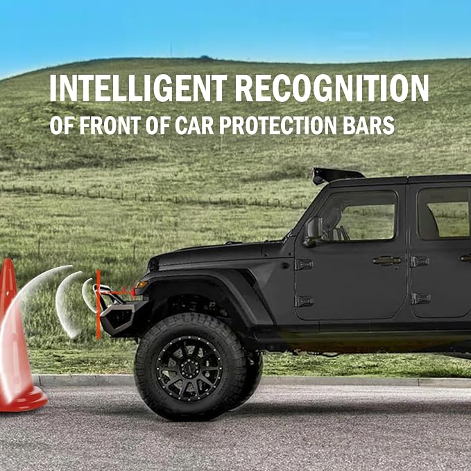 PS01 Car Front Parking Sensor Kit with Display,4 58KHz OE Standard Sensors,Radio Mute & Bull-bar Recognition Function,Detection Distance(13~39 inch)