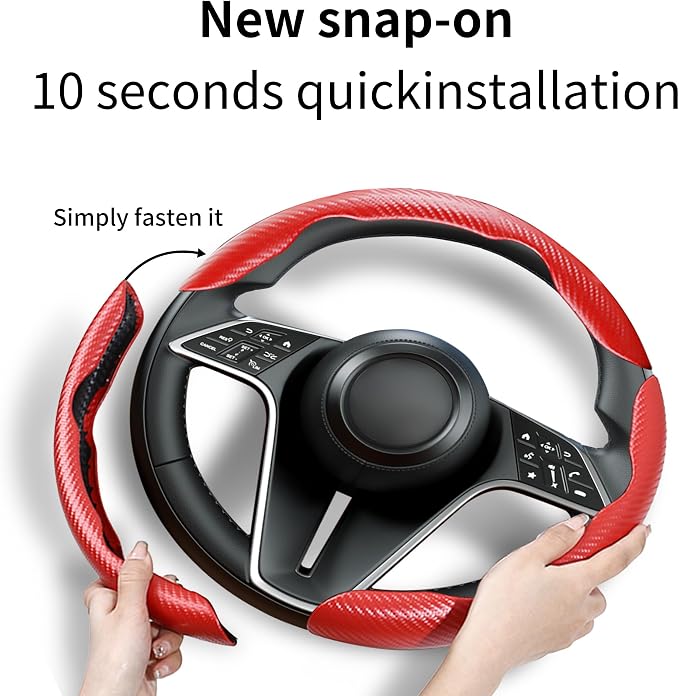3Pcs Carbon Fiber Steering Wheel Cover Universal Fit 99% Cars | Non-slip soft grip, easy to wipe clean, quick to install, perfect for daily commutes and road trips, Red
