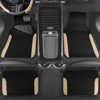 Faux Leather Steering Wheel Cover and Waterproof Car Floor Mats,Universal Car Combo Fit for 95% Sedan,SUV,Cars,14.5-15inch Sporty Anti-Slip Safety Comfortable Design(Black＆Beige)