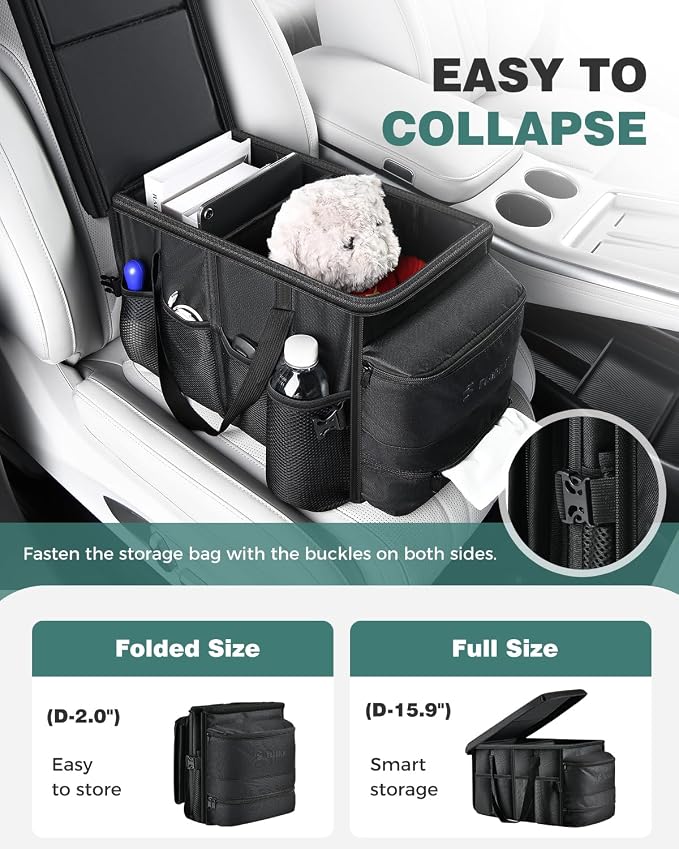 Car Seat Organizer, Premium Backseat Car Organizer with Tray for Kids and Adults, Front Passenger Organizer with Tissue Box and Cup Holder and Mesh Pockets Waterproof