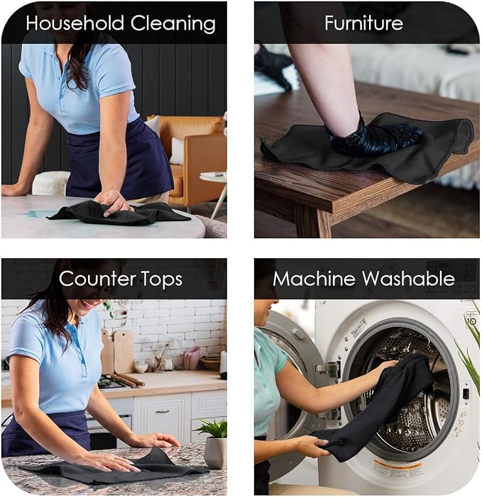 Microfiber Cleaning Cloths (Value Pack of 12) - Size 12 x 12 Inches, Highly Absorbent Cleaning Rags, Lint Free, Reusable and Washable, Microfiber Towels for Cars