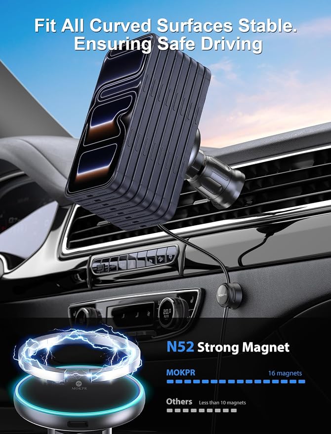 for iPhone Magsafe Car Mount Charger, Wireless Car Charger Magnetic Car Phone Holder for Dash Air Vent-LED HandsFree Car Mount Fast Car Charger for iPhone 17/16/15/14/13/12 Series