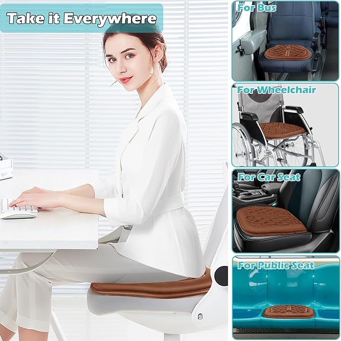 Car Seat Cushion, Comfort Memory Foam Driver Seat Cushion Improve Driving View, Sciatica and Lower Back Pain Relief, Thick Seat Cushions for Car Home Office Chair, Wheelchair - Brown