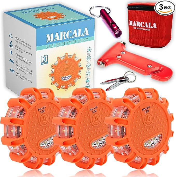 3‑Pack LED Road Flares | DOT Compliant Emergency Lights for Vehicles with Batteries, Whistle & Case | Flares Emergency Road | Emergency Flares | Perfect For Gifting or Everyday Roadside Safety