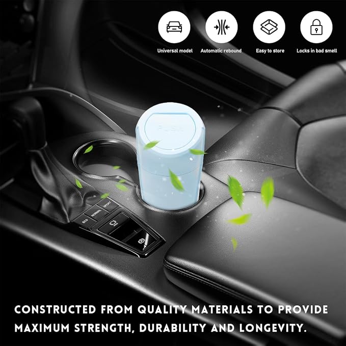 Wevdn Car Trash Can Bin with Lid, Mini Leakproof Vehicle Side Door Cup Holder Trash Can with Lid, Multipurpose Organizer Portable Garbage Bin for Cup Holder Car Home Office (Light Blue)
