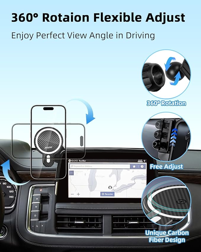 PZK Car Phone Mount for 2021 2022 2023 2024 Chevy Tahoe/Suburban/GMC Yukon | 10.2-inch Screen Magnetic 15W Fast Wireless Charger Car Phone Holder LT/Z71/RST/High Country 360° Rotation Hands-Free