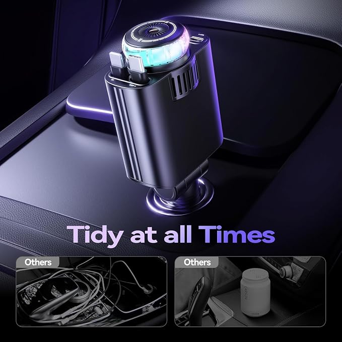 Smart Retractable Car Charger 69W USB C Fast Charge Air Freshener Starlight | 5 in 1 Fast Car Phone Chargers Adapter with Aromatherapy, Compatible with iPhone 17 16 15 14 13 and Android