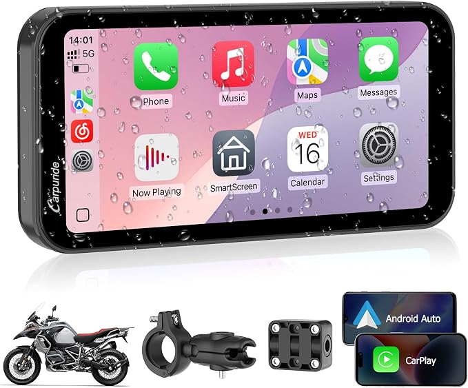 Carpuride W603 Motorcycle Carplay Screen, Wireless CarPlay & Android Auto for Moto, Remote Control，6.3" Waterproof Touchscreen, BT Trans, GPS Navigation, Siri, G00gle Assistant