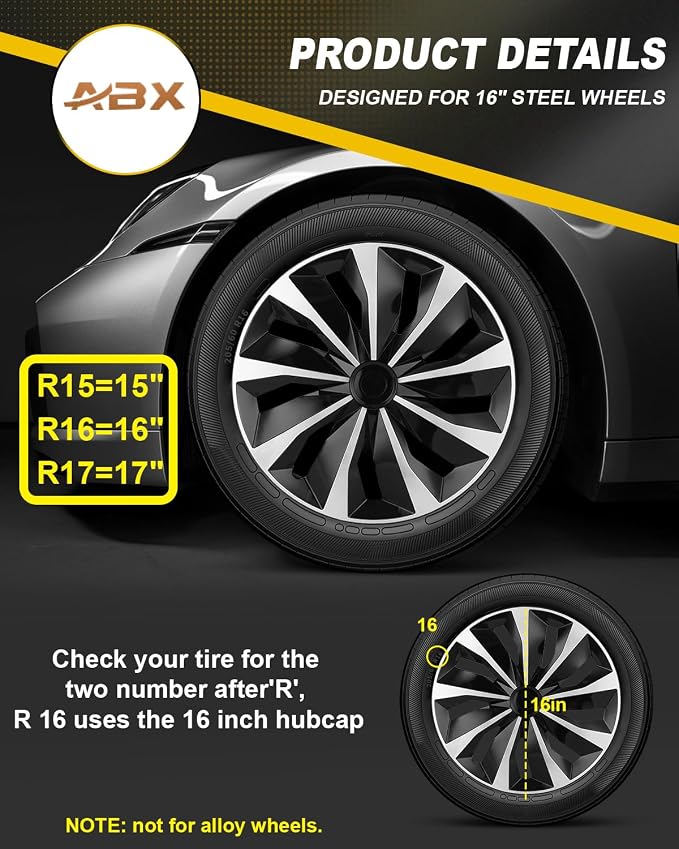 Hubcap Wheel Covers Hub Caps 16 Inch Set of 4 Black & Silver Universal Wheel Rim Cover R16 Stylish Car Decor Wheel Covers for Toyota Camry Nissan Mazda (Black-A1, 16 inch)