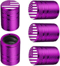 American Flag Tire Valve Stem Caps - (5 Pack) Metal Air Caps with Plastic Liner, Corrosion Resistant, Leak-Proof, Universal Stem Covers for Cars Trucks Motorcycles and Bikes - Purple