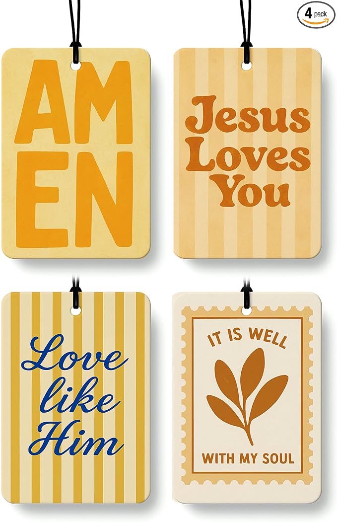 Orange Boho Christian Car Air Freshener 4 Pcs for Women Girls | Religious Car Accessories Mirror Decor, Orange Christian Hanging Air Freshener for Cars Closet Drawer Books