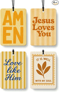Orange Boho Christian Car Air Freshener 4 Pcs for Women Girls | Religious Car Accessories Mirror Decor, Orange Christian Hanging Air Freshener for Cars Closet Drawer Books