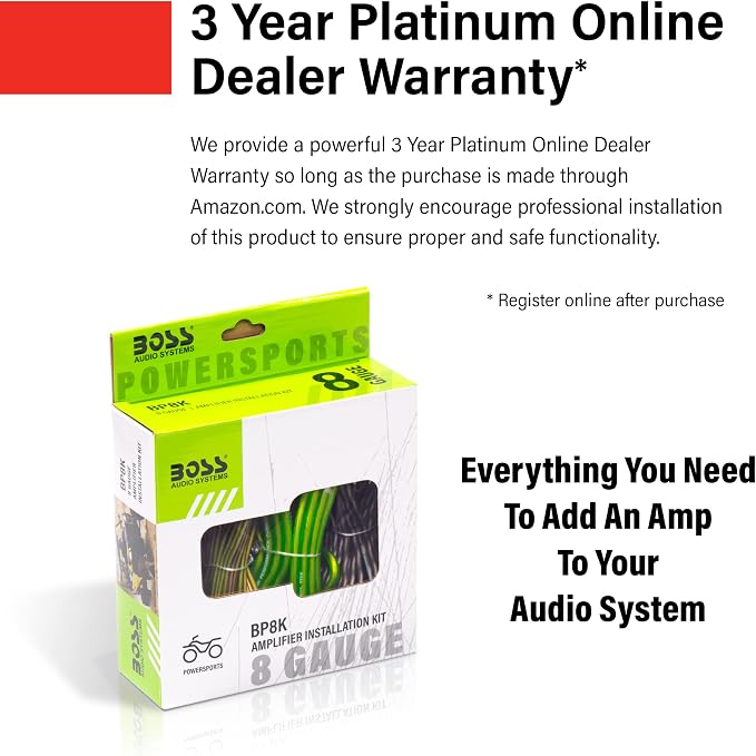 BP8K 8 Gauge Car Amplifier Installation Wiring Kit - A Car Amp Wire Kit Helps You Make Connections and Brings Power to Your Radio, Subwoofers and Speakers