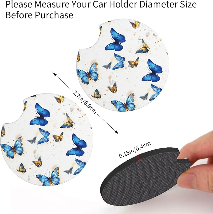 Butterfly Blue Steering Wheel Cover Beauty Butterflies Steering Wheel Cover Butterflies Car Accessories Butterfly Decoration Anti-Slip Universal Breathable 14-15 in 2 Car Cup Coasters for Women