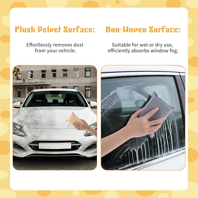 Windshield Defogger Sponge, 2 PCS Non-Woven Absorbent Sponges Glass Window Defogger for Car Windshield, Double-Sided Fleece Glass Sponge for Auto Glasss Interior Cleaning (Grey+Yellow)